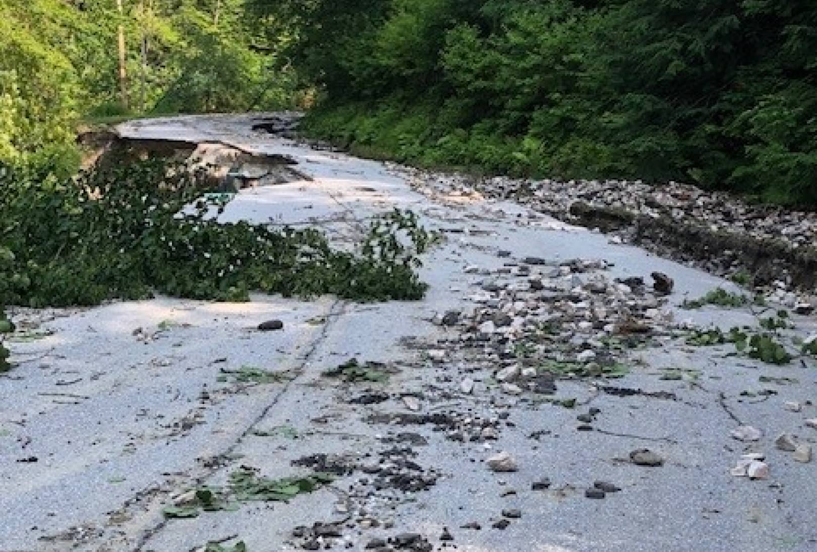 A road washes out during the July flooding in Vermont 2023.