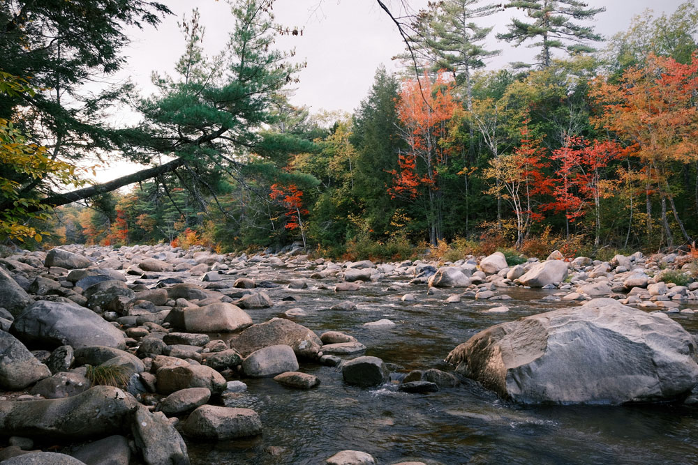a rocky VT riverbed in early autumn