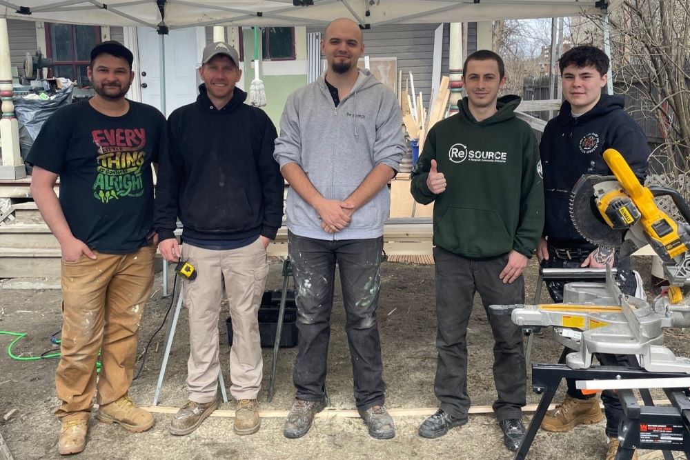 The Serve Learn Earn alumni crew on-site in Barre. Serve Learn Earn is a collaboration between four nonprofits–ReSOURCE, Vermont Works for Women, Vermont Youth Conservation Corp, and Audubon Vermont–that combines job training with public service.