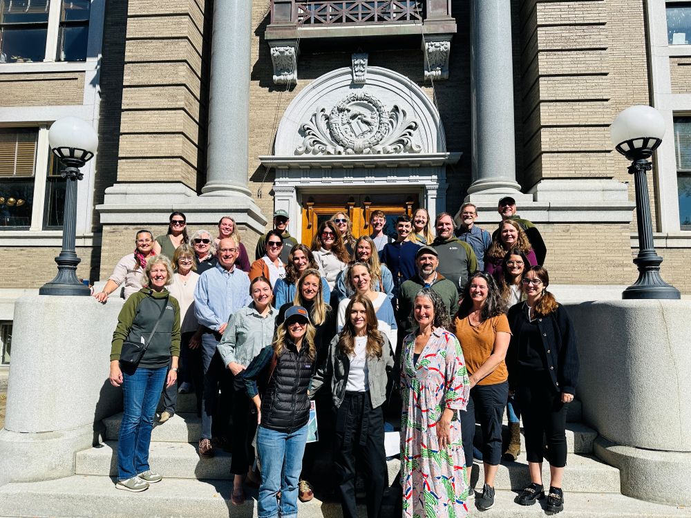 Staff standing together on library steps