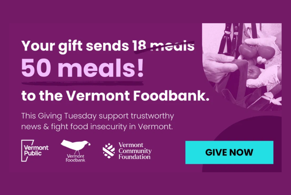 graphic saying "Your gift sends 50 meals to the Vermont Foodbank."