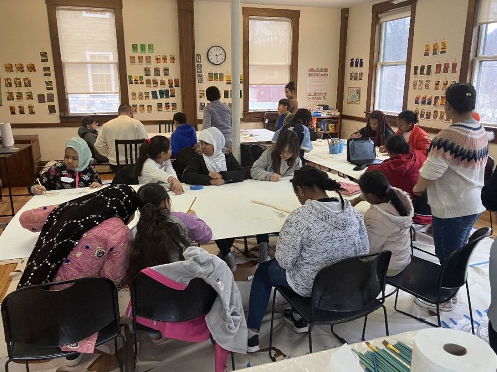 Brattleboro Museum, Expressive Arts Therapy with Brattleboro's Refugee Community “sketching mural panels”