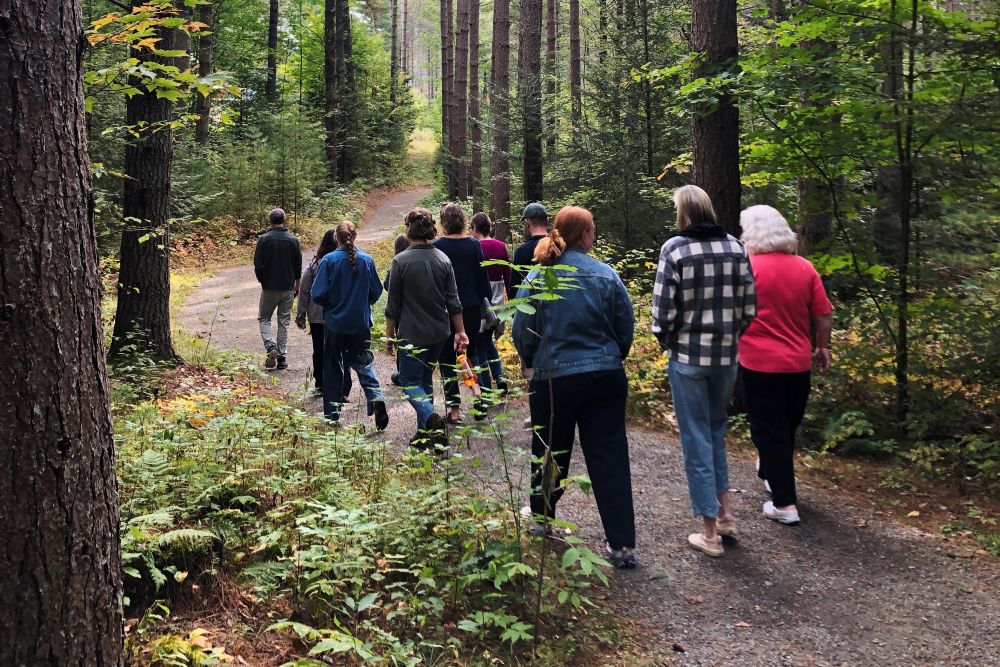 VCF staff at Northwoods Stewardship Center walking through the woods